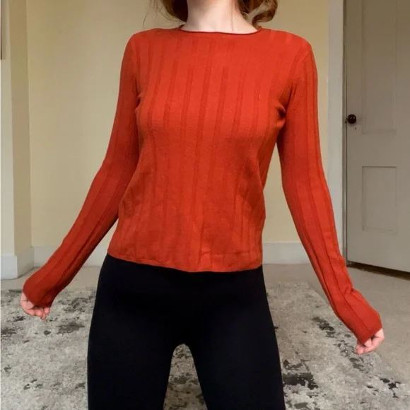Everlane Vibrant Orange Red Ribbed Sweater Wool Comfy Stretchy NWOT Cute - Picture 9 of 14